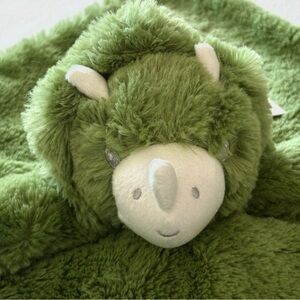 Oobles Green Fuzzy Dino Security Blanket Plush Lovey Rattle Comfort Toy NEW